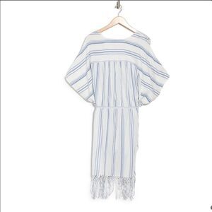 FRAME Striped Cotton Gauze Cover Up Dress, Beach Dress, Blue & White, One Size‎